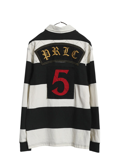90s ポロ ラルフローレン ボーダー 長袖 ラガーシャツ メンズ M オールド ラグビー 長袖シャツ ポロシャツ カットソー ナンバリング 黒 白