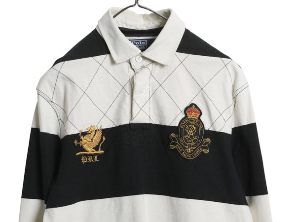 90s ポロ ラルフローレン ボーダー 長袖 ラガーシャツ メンズ M オールド ラグビー 長袖シャツ ポロシャツ カットソー ナンバリング 黒 白