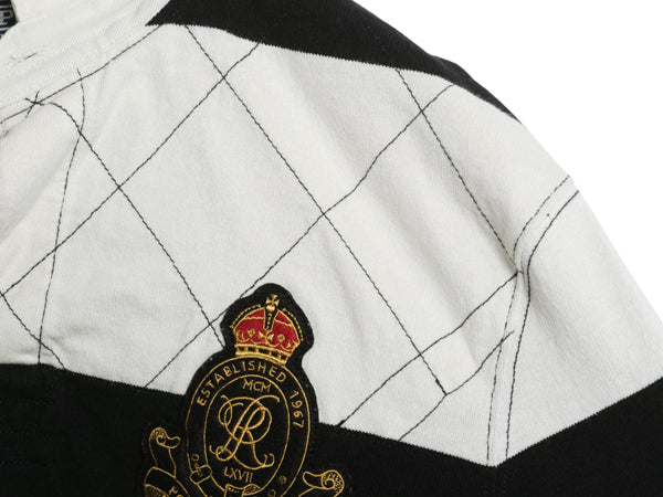 90s ポロ ラルフローレン ボーダー 長袖 ラガーシャツ メンズ M オールド ラグビー 長袖シャツ ポロシャツ カットソー ナンバリング 黒 白