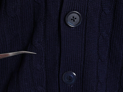 70s Sears Kings Road ケーブル ニット カーディガン メンズ  L 古着 ヴィンテージ アクリル セーター 重ね着 前開き 羽織り 無地 ネイビー