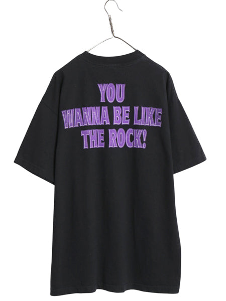 90s ★ WWF オフィシャル ザロック プリント Tシャツ メンズ XL / オールド プロレス 当時物 ドウェインジョンソン ロック様 イラスト 黒