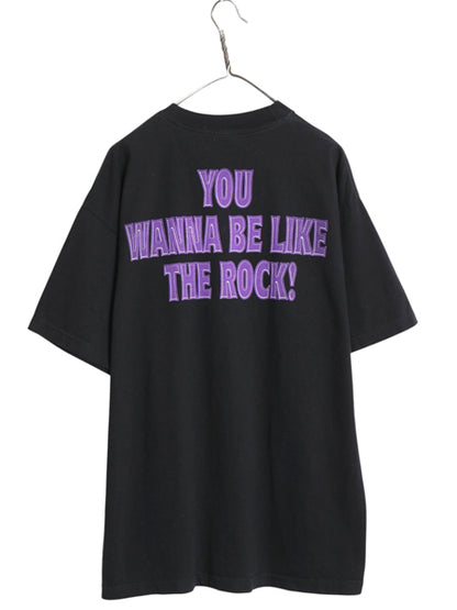 90s ★ WWF オフィシャル ザロック プリント Tシャツ メンズ XL / オールド プロレス 当時物 ドウェインジョンソン ロック様 イラスト 黒
