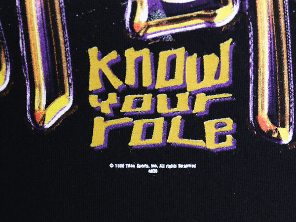 90s ★ WWF オフィシャル ザロック プリント Tシャツ メンズ XL / オールド プロレス 当時物 ドウェインジョンソン ロック様 イラスト 黒