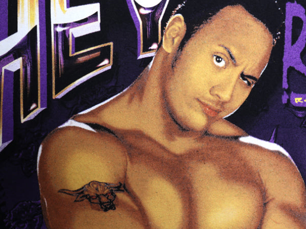 90s ★ WWF オフィシャル ザロック プリント Tシャツ メンズ XL / オールド プロレス 当時物 ドウェインジョンソン ロック様 イラスト 黒