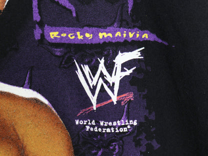 90s ★ WWF オフィシャル ザロック プリント Tシャツ メンズ XL / オールド プロレス 当時物 ドウェインジョンソン ロック様 イラスト 黒