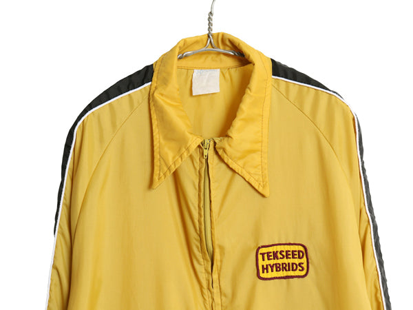 70s ナイロン レーシング ジャケット メンズ XL 程/ ヴィンテージ ジャンパー ブルゾン フルジップ ワッペン 企業 ツートン 大きいサイズ