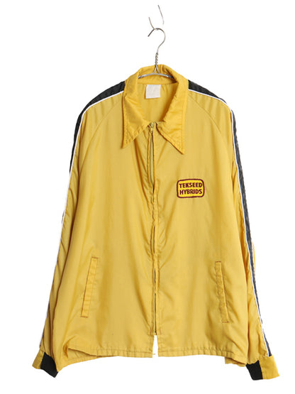 70s ナイロン レーシング ジャケット メンズ XL 程/ ヴィンテージ ジャンパー ブルゾン フルジップ ワッペン 企業 ツートン 大きいサイズ