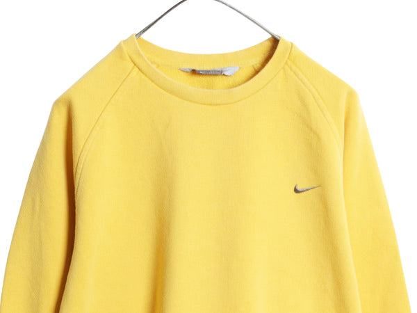 00s ナイキ スモール スウォッシュ 刺繍 スウェット メンズ L / 古着 オールド トレーナー 裏起毛 ワンポイント クルーネック シンプル 黄