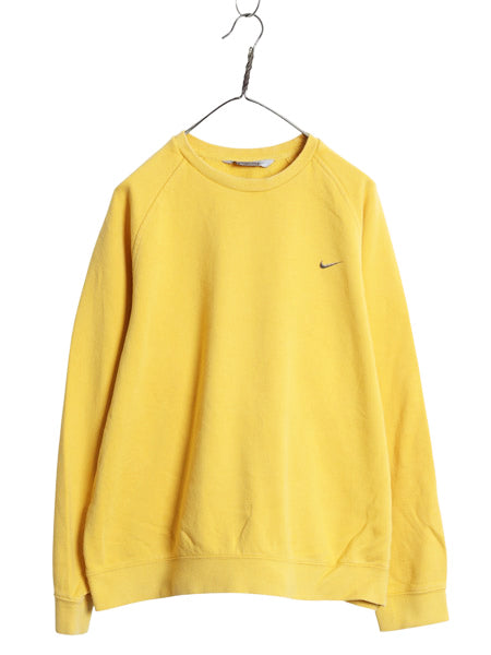 00s ナイキ スモール スウォッシュ 刺繍 スウェット メンズ L / 古着 オールド トレーナー 裏起毛 ワンポイント クルーネック シンプル 黄