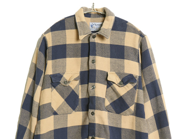 80s USA製 ALASKAN チェック 長袖 ヘビー フランネル シャツ メンズ XS ヴィンテージ ネルシャツ ヘビーウェイト 長袖シャツ マルチカラー