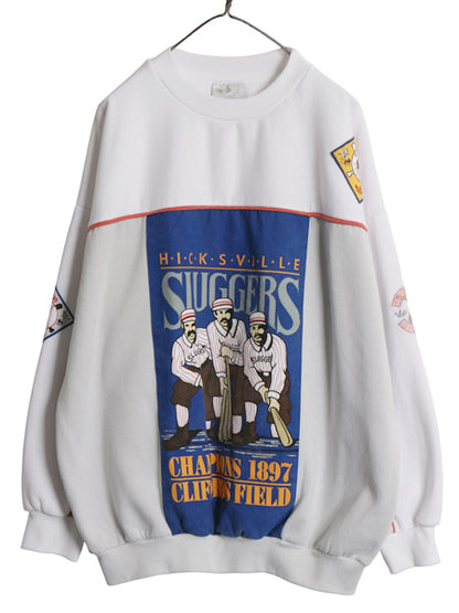 80s アディダス ベースボール パッチ 刺繍 スウェット メンズ L 大きめ XL 程/ ヴィンテージ 裏起毛 野球 HICKS VILLE SLUGGERS ワッペン