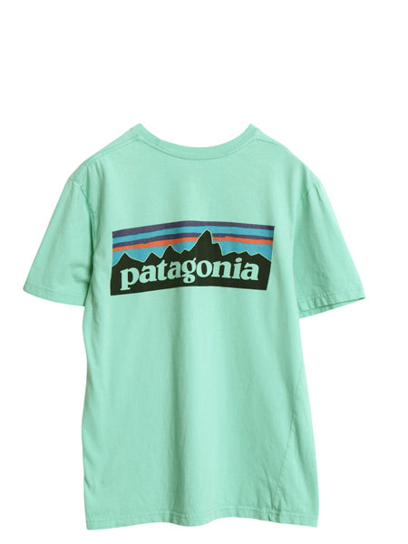 パタゴニア 両面 プリント 半袖 Tシャツ メンズ XS 17年製 アウトドア P6 ボックスロゴ オーガニック コットン カットソー クルーネック 緑