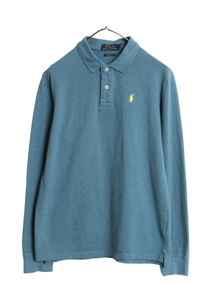 ポロ ラルフローレン 鹿の子 長袖 ポロシャツ メンズ M 長袖シャツ カットソー ワンポイント ポニー刺繍 カジュアル ボックス シンプル 青