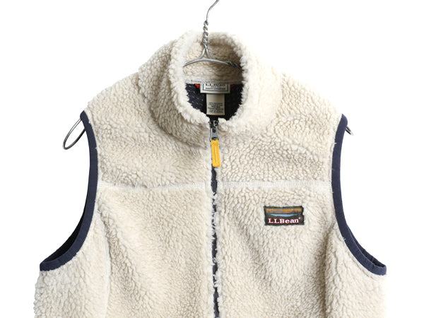 エルエルビーン パイル フリース ベスト レディース M / 古着 ボア 毛足 前開き 重ね着 アウトドア フルジップ ハイネック ナチュラル 防寒