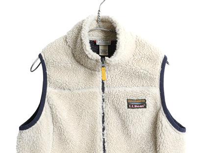 エルエルビーン パイル フリース ベスト レディース M / 古着 ボア 毛足 前開き 重ね着 アウトドア フルジップ ハイネック ナチュラル 防寒