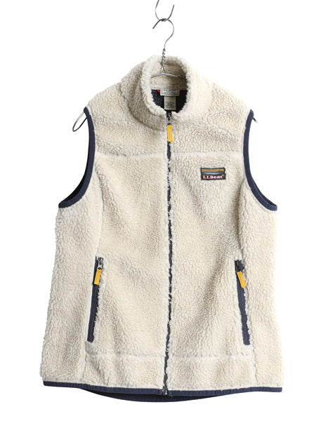 エルエルビーン パイル フリース ベスト レディース M / 古着 ボア 毛足 前開き 重ね着 アウトドア フルジップ ハイネック ナチュラル 防寒