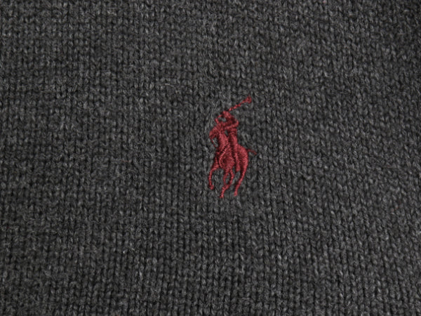 00s ポロ ラルフローレン ハイネック コットン ニット セーター メンズ L オールド ヘンリーネック ワンポイント ポニー 刺繍 無地 グレー