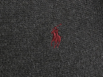 00s ポロ ラルフローレン ハイネック コットン ニット セーター メンズ L オールド ヘンリーネック ワンポイント ポニー 刺繍 無地 グレー