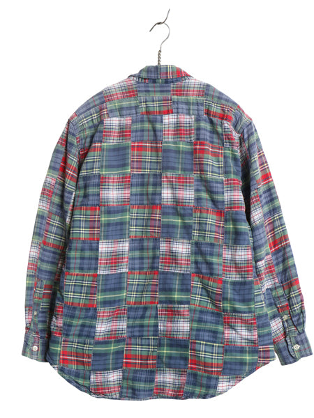 90s ローレン ラルフローレン パッチワーク 長袖 ボタンダウン シャツ レディース S 古着 オールド コットン チェック クレイジー パターン