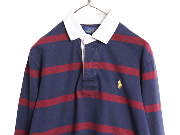 ポロ ラルフローレン ボーダー 長袖 ラガーシャツ メンズ M / CLASSIC FIT ラグビー ワンポイント ポニー 刺繍 コットン ボックス ツートン
