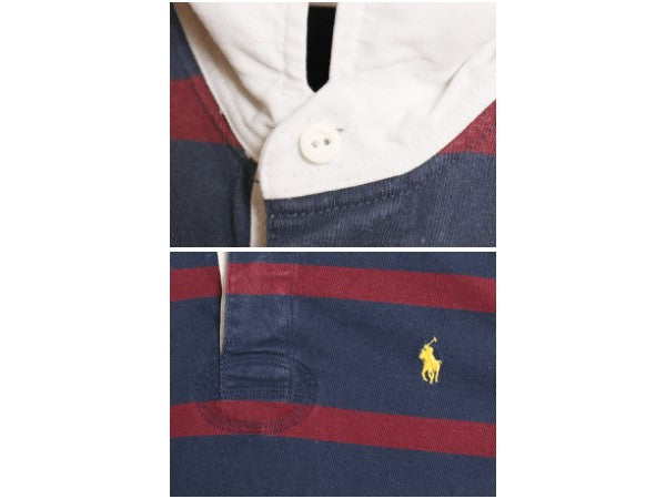 ポロ ラルフローレン ボーダー 長袖 ラガーシャツ メンズ M / CLASSIC FIT ラグビー ワンポイント ポニー 刺繍 コットン ボックス ツートン