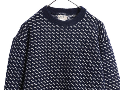 70s 筆記体タグ ノルウェー製 ★ エルエルビーン バーズアイ ニット セーター レディース S / 古着 ヴィンテージ ウール ノルディック 総柄