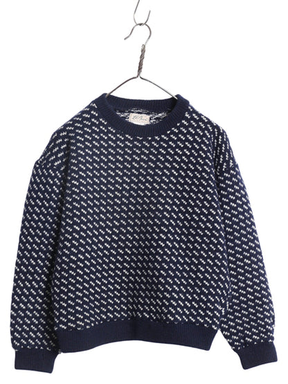 70s 筆記体タグ ノルウェー製 ★ エルエルビーン バーズアイ ニット セーター レディース S / 古着 ヴィンテージ ウール ノルディック 総柄