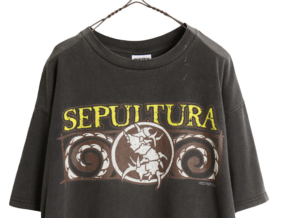 90s ★ セパルトゥラ イラスト プリント Tシャツ メンズ XL 古着 オールド オフィシャル 当時物 メタル ロック バンド ヘビーウェイト 黒 
