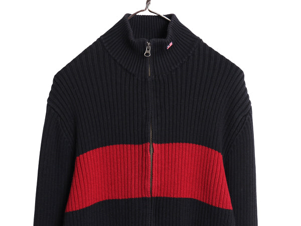 ポロジーンズ ラルフローレン フルジップ ニット セーター メンズ XL ポロ ハイネック コットン ジャケット ワンポイント 大きいサイズ 黒