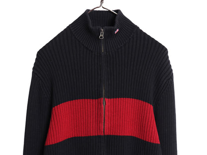 ポロジーンズ ラルフローレン フルジップ ニット セーター メンズ XL ポロ ハイネック コットン ジャケット ワンポイント 大きいサイズ 黒