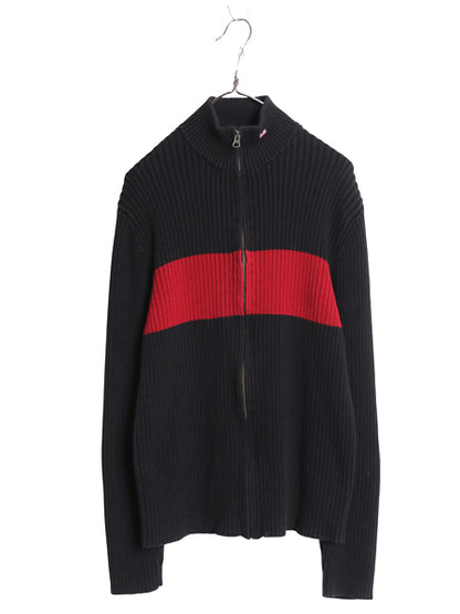 ポロジーンズ ラルフローレン フルジップ ニット セーター メンズ XL ポロ ハイネック コットン ジャケット ワンポイント 大きいサイズ 黒
