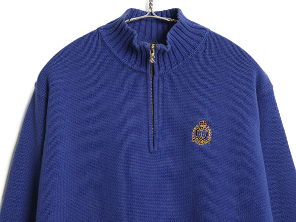 90s ローレン ラルフローレン ハーフジップ コットン ニット セーター レディース M 古着 オールド ポロ ハイネック ワンポイント リブ編み