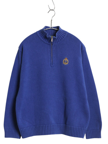 90s ローレン ラルフローレン ハーフジップ コットン ニット セーター レディース M 古着 オールド ポロ ハイネック ワンポイント リブ編み