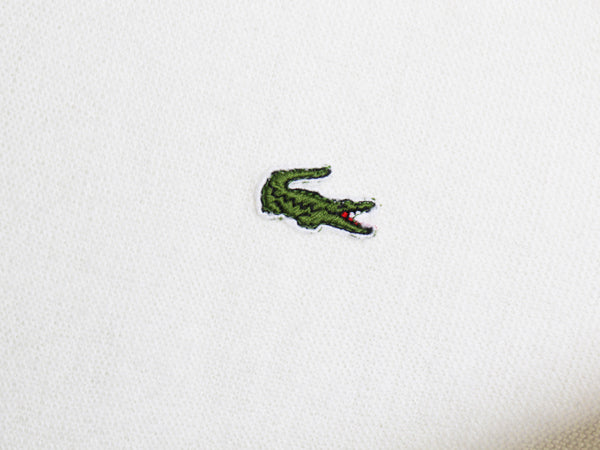 70s 80s ラコステ アクリル ニット セーター メンズ レディース M ヴィンテージ Vネック ワンポイント ワニ刺繍 長袖ニット 薄手 ホワイト