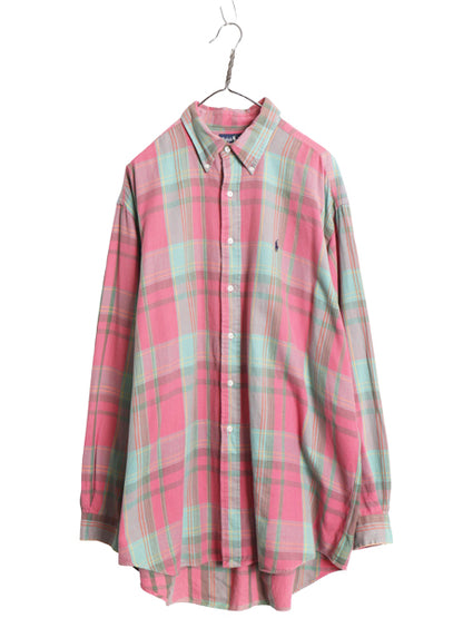90s BIG SHIRT ラルフローレン チェック ボタンダウン シャツ メンズ L / オールド ポロ ワンポイント ゆったり カジュアル マルチカラー