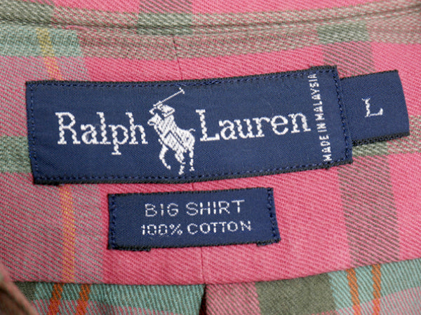90s BIG SHIRT ラルフローレン チェック ボタンダウン シャツ メンズ L / オールド ポロ ワンポイント ゆったり カジュアル マルチカラー