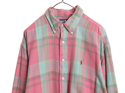 90s BIG SHIRT ラルフローレン チェック ボタンダウン シャツ メンズ L / オールド ポロ ワンポイント ゆったり カジュアル マルチカラー