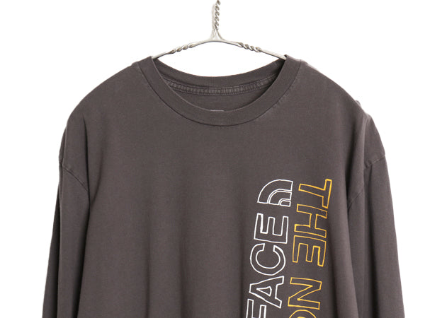 ノースフェイス プリント 長袖 Tシャツ メンズ L / アウトドア コットン ロンT ロングスリーブ カットソー クルーネック チャコールグレー