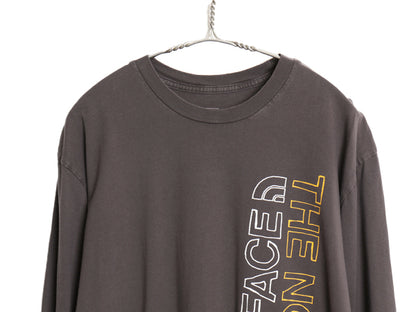 ノースフェイス プリント 長袖 Tシャツ メンズ L / アウトドア コットン ロンT ロングスリーブ カットソー クルーネック チャコールグレー