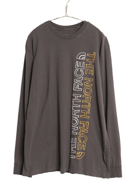 ノースフェイス プリント 長袖 Tシャツ メンズ L / アウトドア コットン ロンT ロングスリーブ カットソー クルーネック チャコールグレー