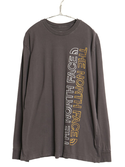 ノースフェイス プリント 長袖 Tシャツ メンズ L / アウトドア コットン ロンT ロングスリーブ カットソー クルーネック チャコールグレー