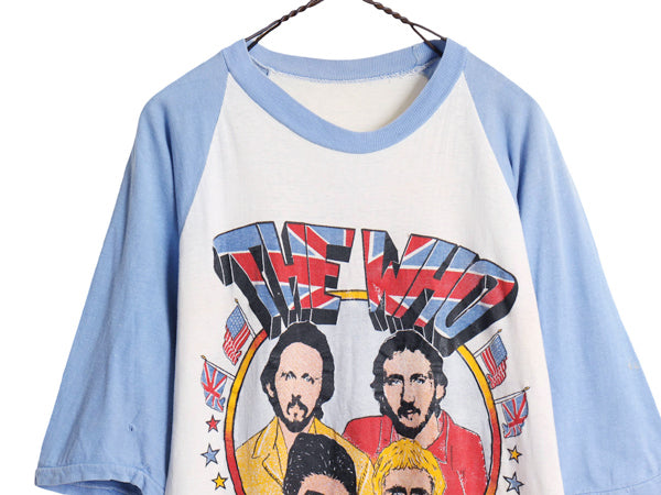 80s パキ綿 ★ The Who イラスト プリント ベースボール Tシャツ メンズ M レディース L 程 古着 ヴィンテージ バンド ロック モッズ 7分袖
