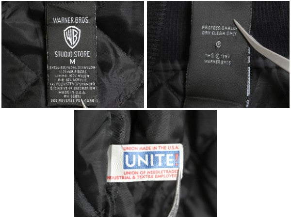 90s USA製 ワーナー キャラクター ウール スタジャン メンズ M / オールド 中綿 キルティング ライナー 付き アワード ジャケット ネイビー