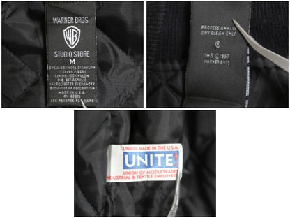 90s USA製 ワーナー キャラクター ウール スタジャン メンズ M / オールド 中綿 キルティング ライナー 付き アワード ジャケット ネイビー