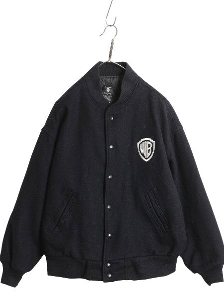 90s USA製 ワーナー キャラクター ウール スタジャン メンズ M / オールド 中綿 キルティング ライナー 付き アワード ジャケット ネイビー