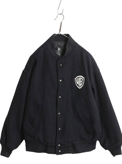 90s USA製 ワーナー キャラクター ウール スタジャン メンズ M / オールド 中綿 キルティング ライナー 付き アワード ジャケット ネイビー