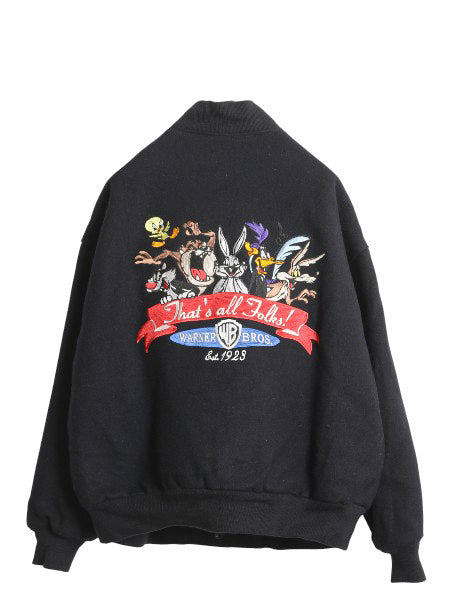 90s USA製 ワーナー キャラクター ウール スタジャン メンズ M / オールド 中綿 キルティング ライナー 付き アワード ジャケット ネイビー