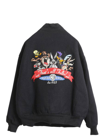 90s USA製 ワーナー キャラクター ウール スタジャン メンズ M / オールド 中綿 キルティング ライナー 付き アワード ジャケット ネイビー