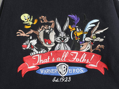 90s USA製 ワーナー キャラクター ウール スタジャン メンズ M / オールド 中綿 キルティング ライナー 付き アワード ジャケット ネイビー