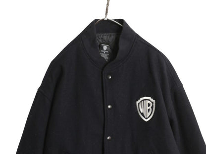 90s USA製 ワーナー キャラクター ウール スタジャン メンズ M / オールド 中綿 キルティング ライナー 付き アワード ジャケット ネイビー